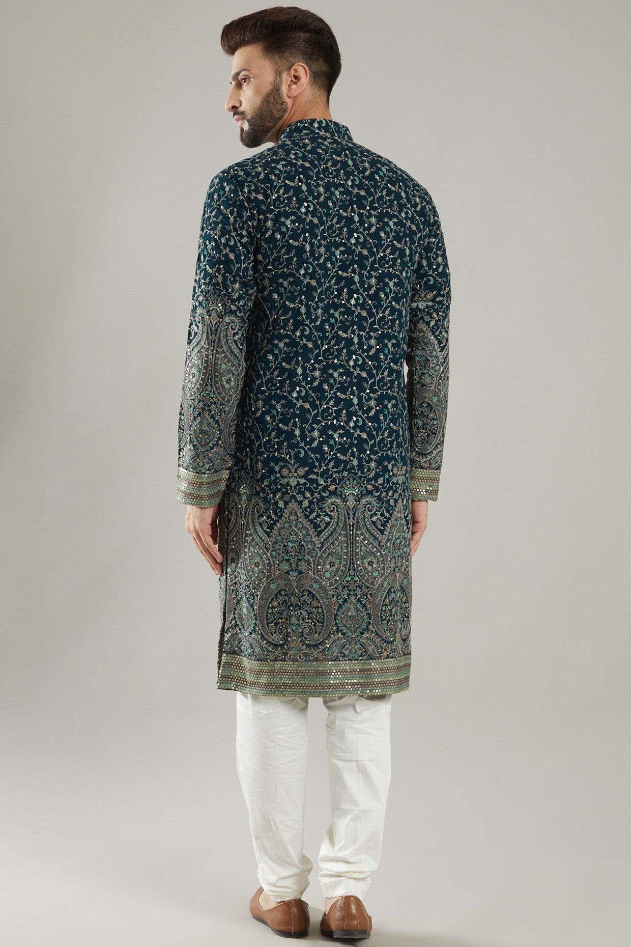 Emerald Green Embroidered Kurta - kasbahmen