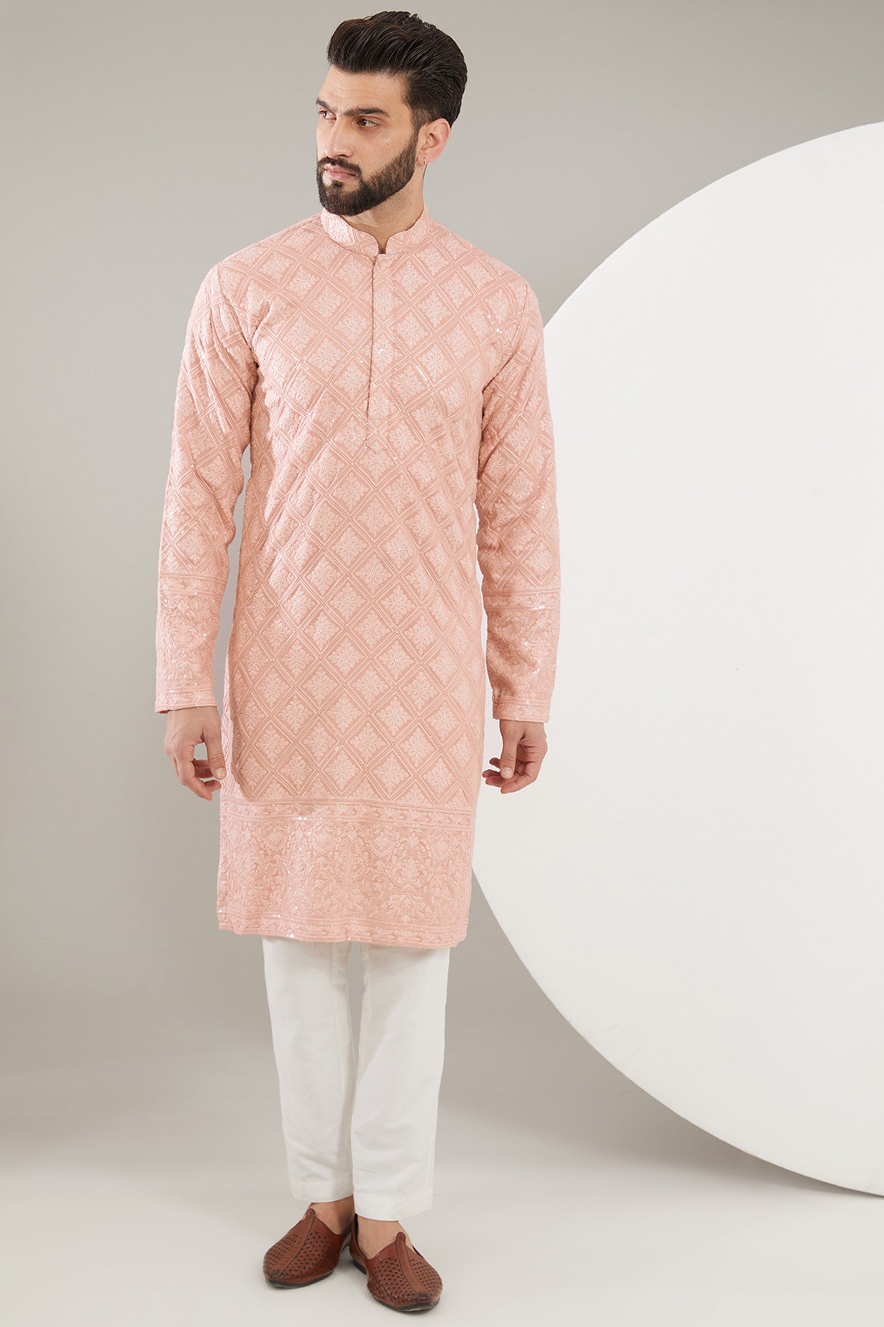 Peach Chikankari Kurta - kasbahmen