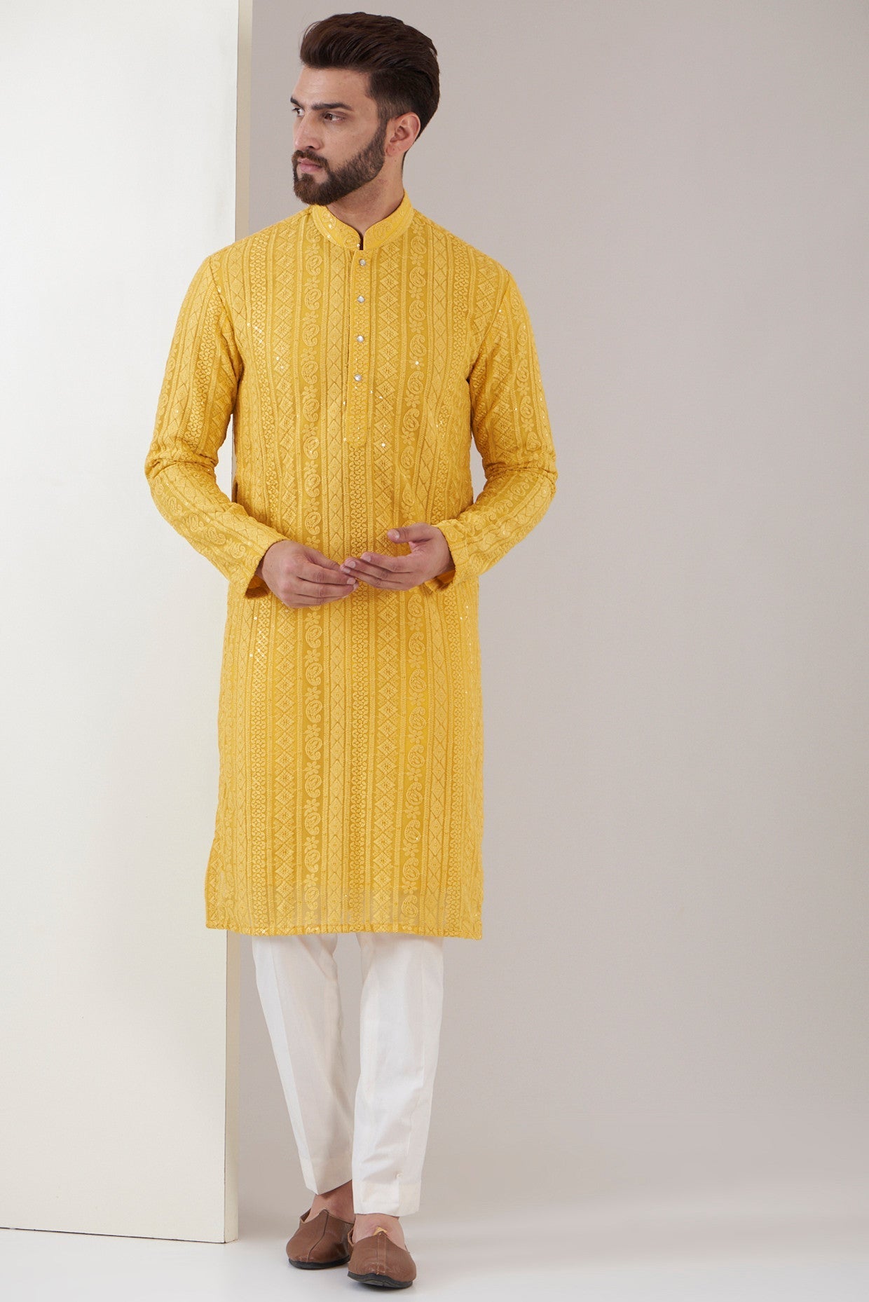 Yellow Chikankari kurta - kasbahmen