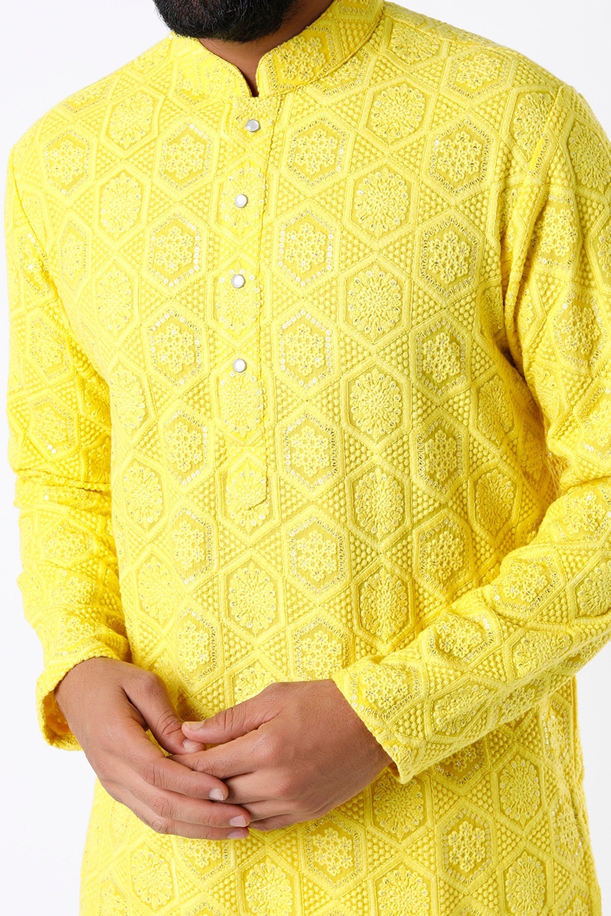 yellow chikankari kurta - kasbahmen