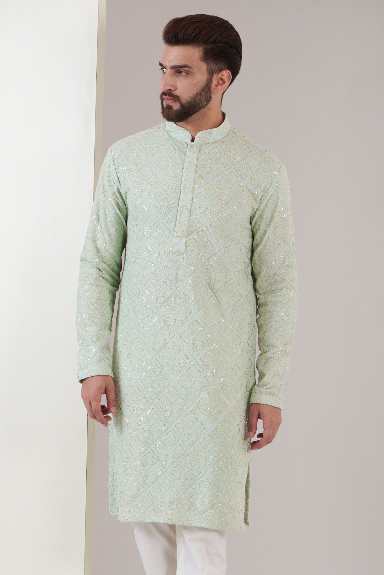 Powder blue chikankari kurta - kasbahmen