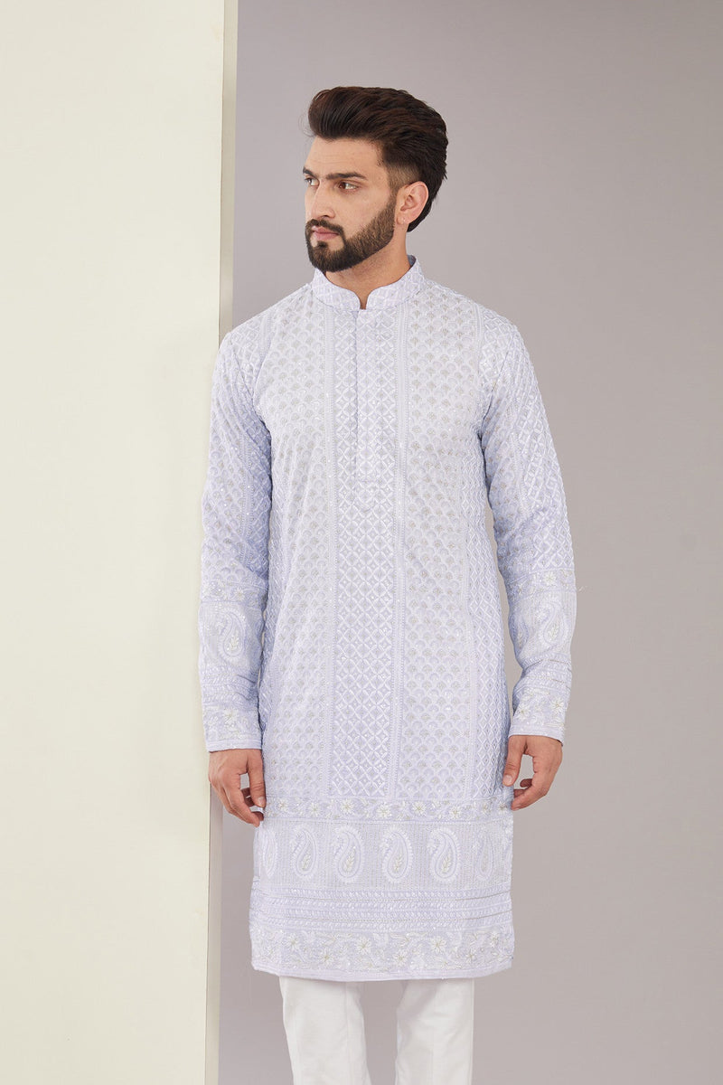 Purple ombre shaded chikankari kurta