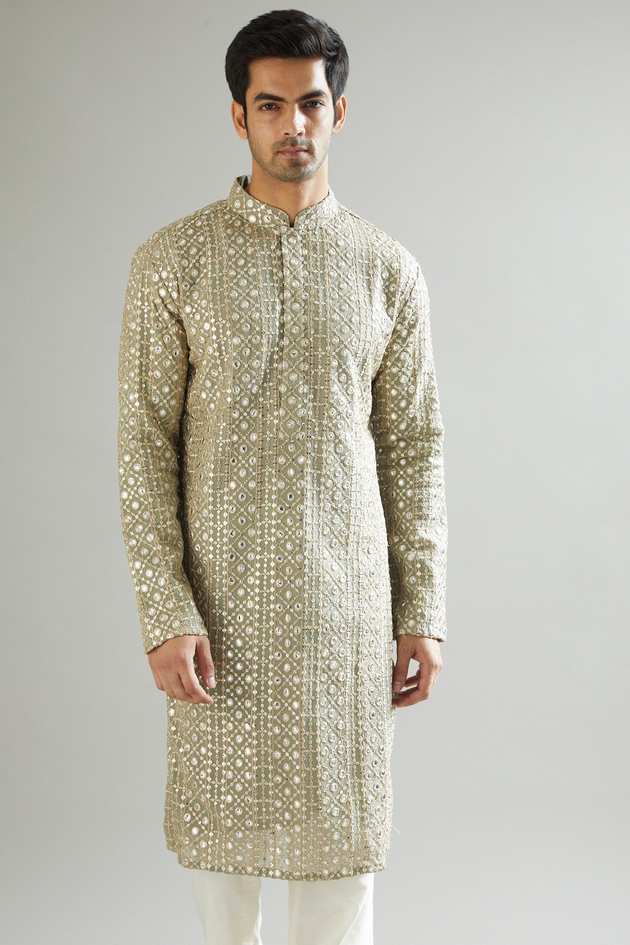 Mint Green Mirror & Zari Embroidered Kurta - kasbahmen