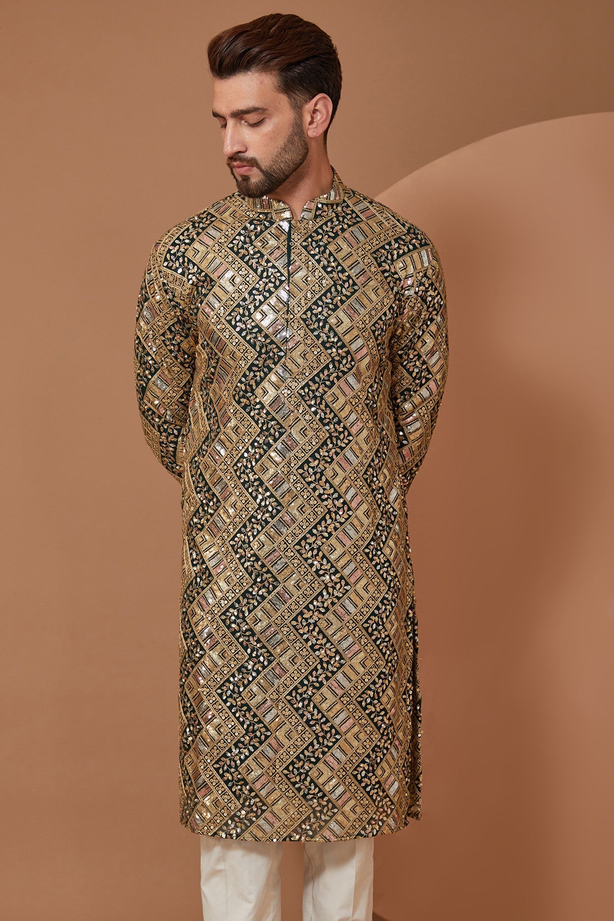 Mehndi Green Heavy Embroidered Kurta - kasbahmen