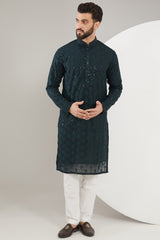 Bottle Green Chikankari Kurta - kasbahmen