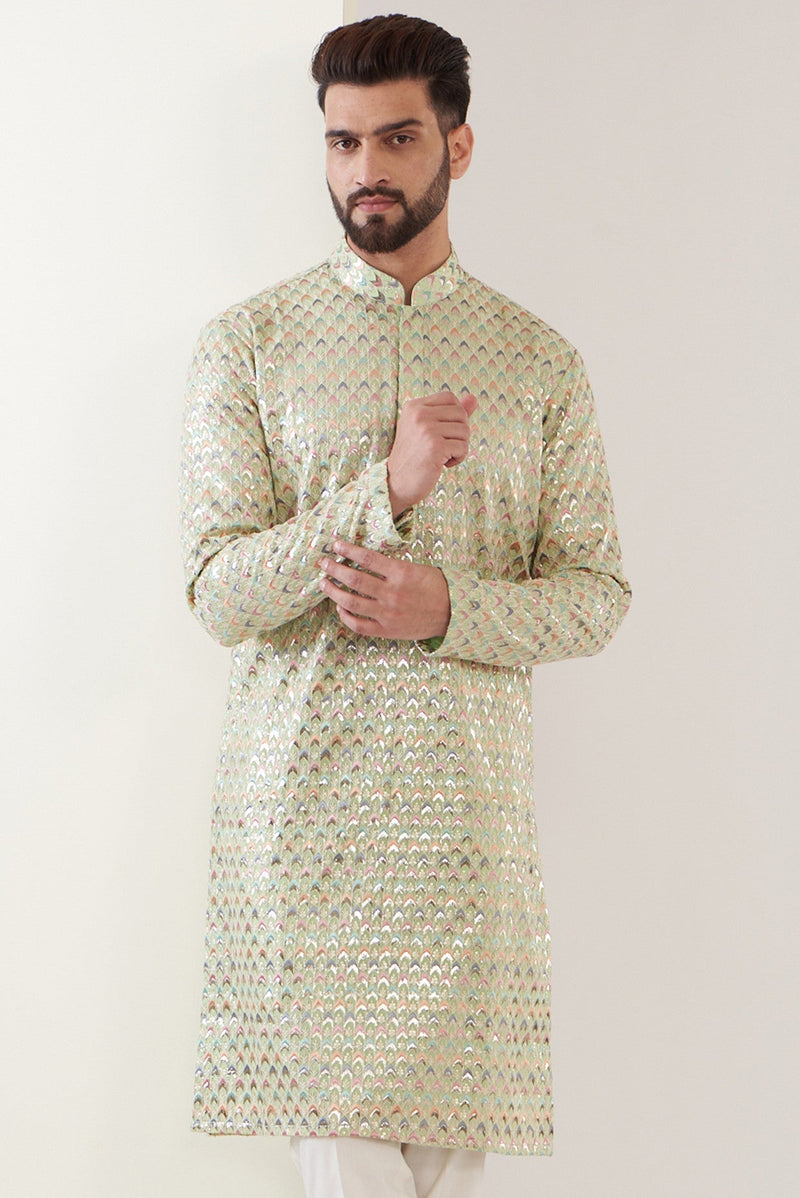 Green Multi embroidred Kurta - kasbahmen