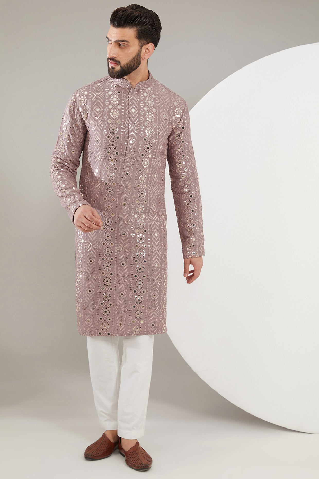 signature dark purple mirror work kurta - kasbahmen