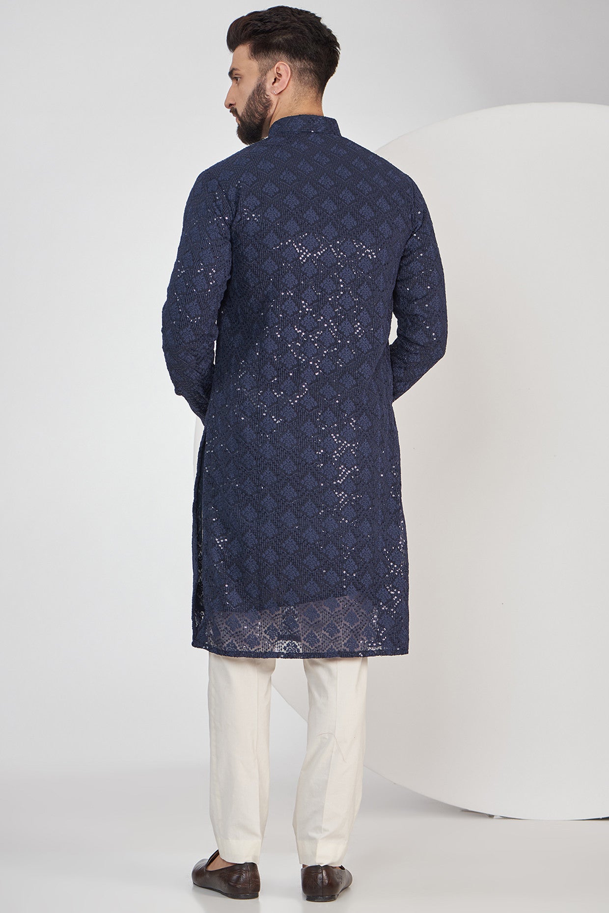 Navy Blue Chikankari Kurta - kasbahmen