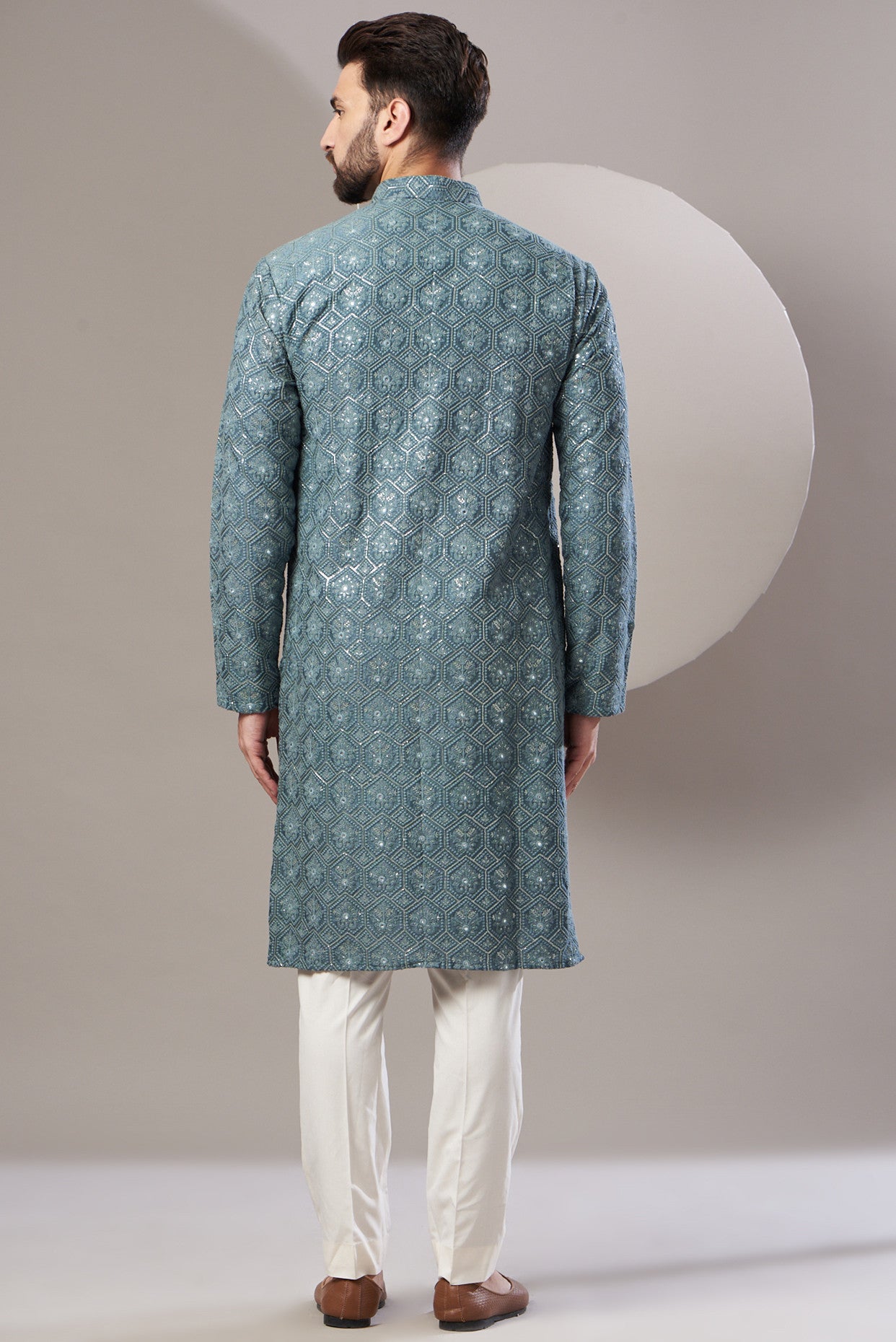 Formal teal blue embrodried kurta - kasbahmen