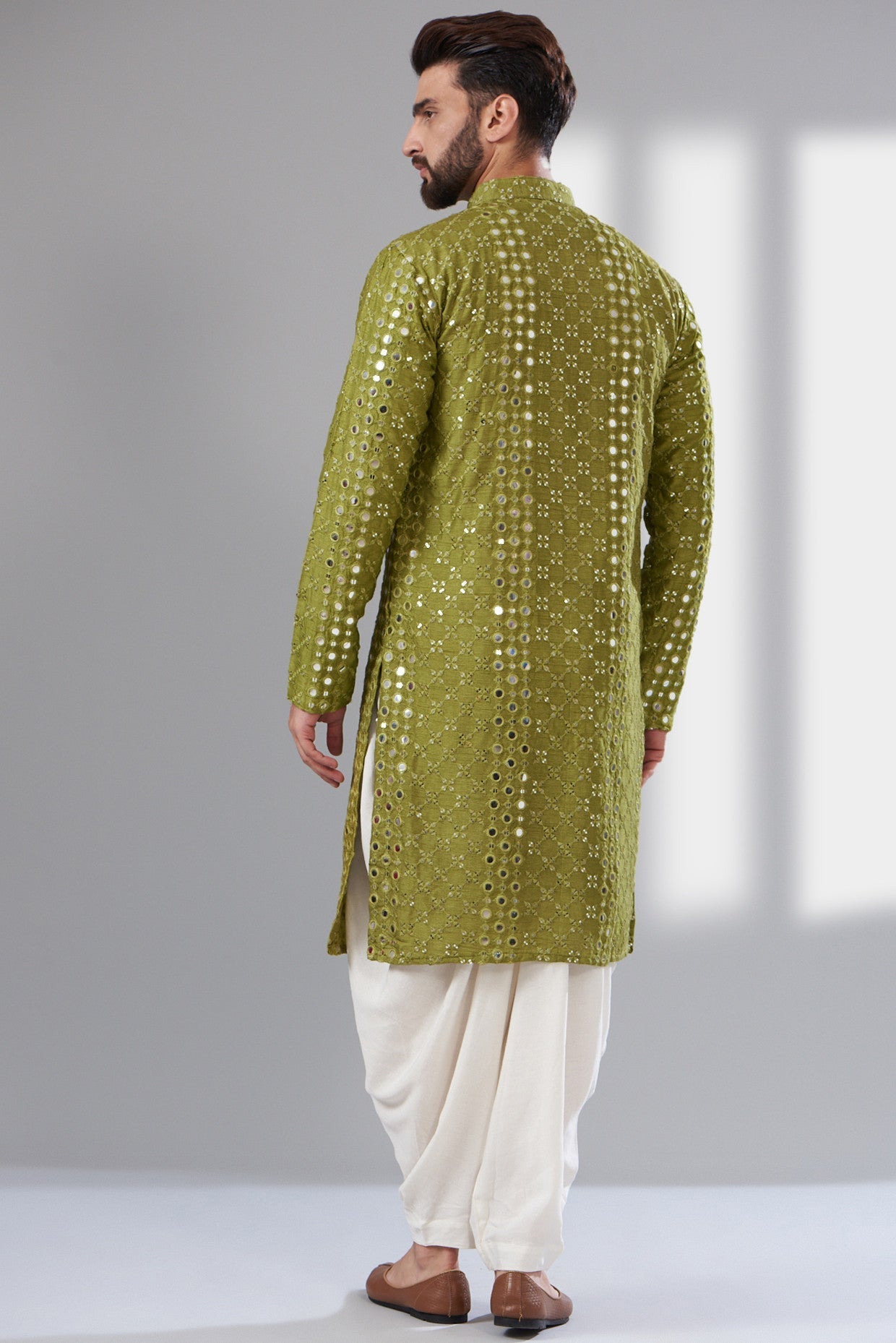 Signature mehndi green mirror work kurta - kasbahmen