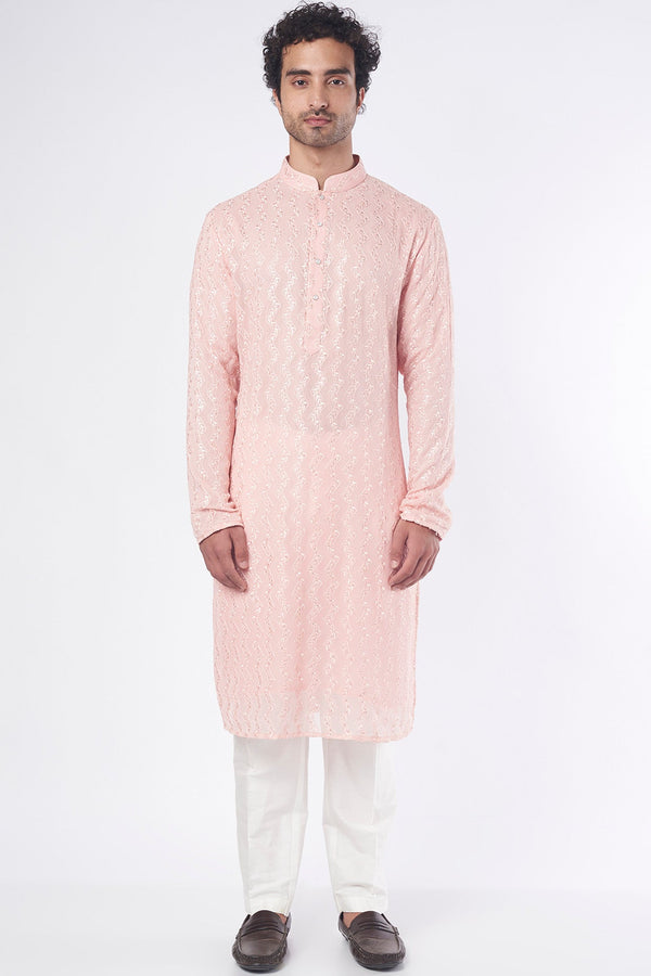 Blush Pink Sequins Embroidered Kurta