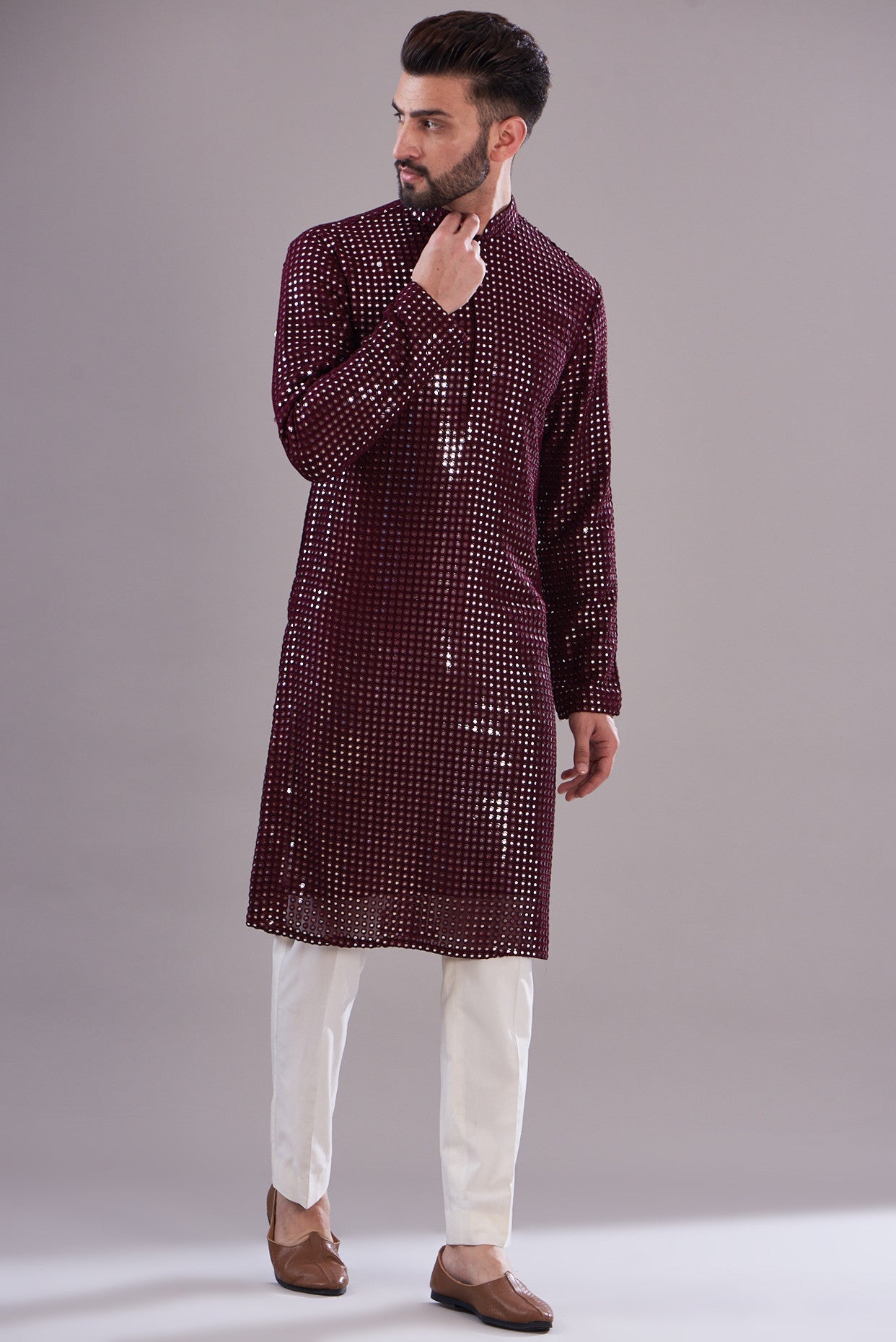 Maroon mirror work kurta - kasbahmen