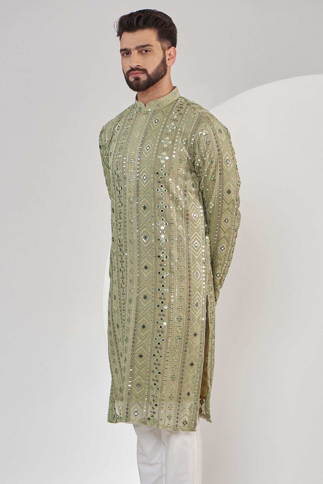 Mehndi green mirror work kurta - kasbahmen