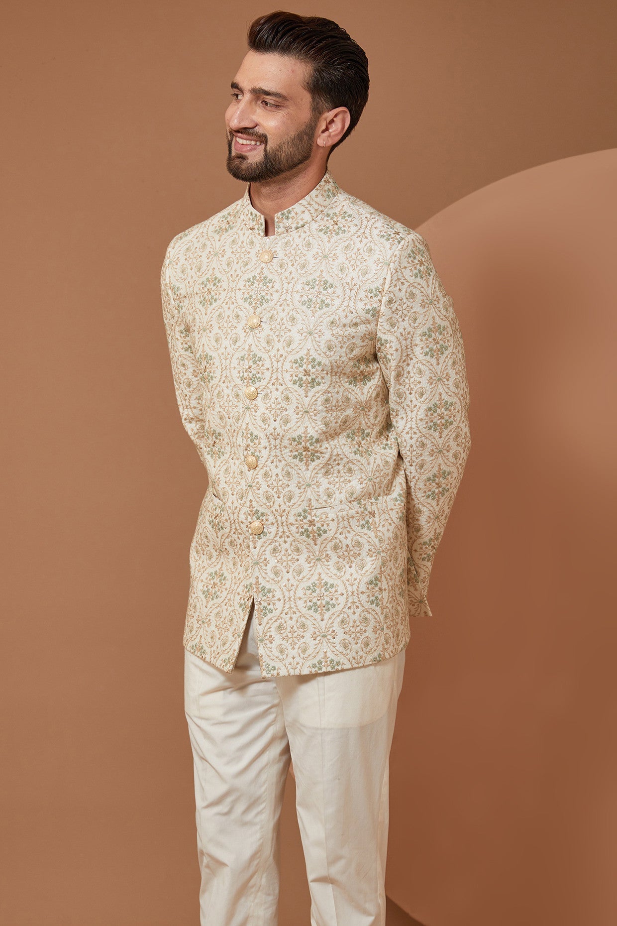 Ivory Cream Embroiderd Bandhgala - kasbahmen