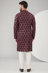 Wine Georgette Thread Work Chikankari Kurta - kasbahmen