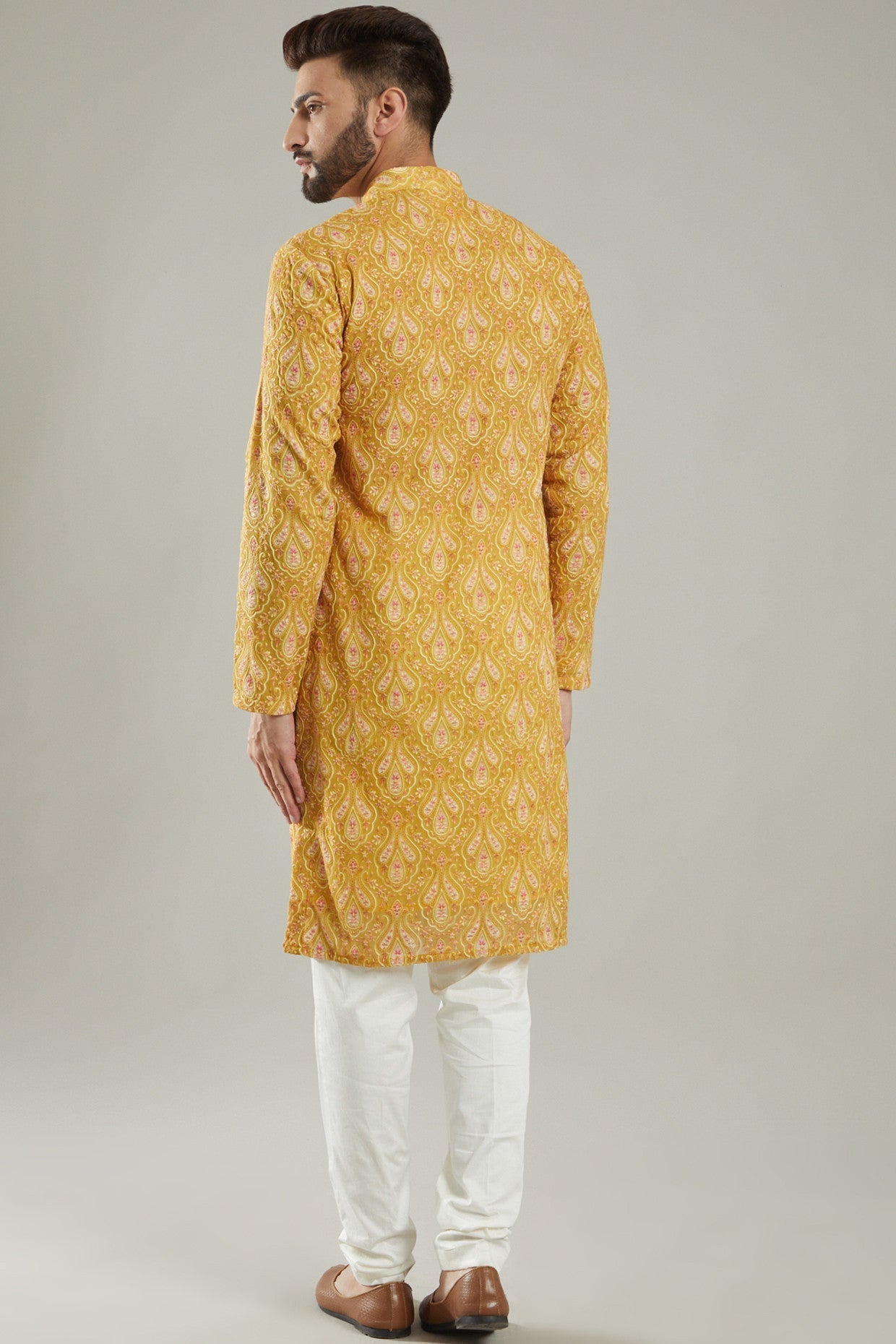 Mustard Georgette Embroidered Kurta - kasbahmen