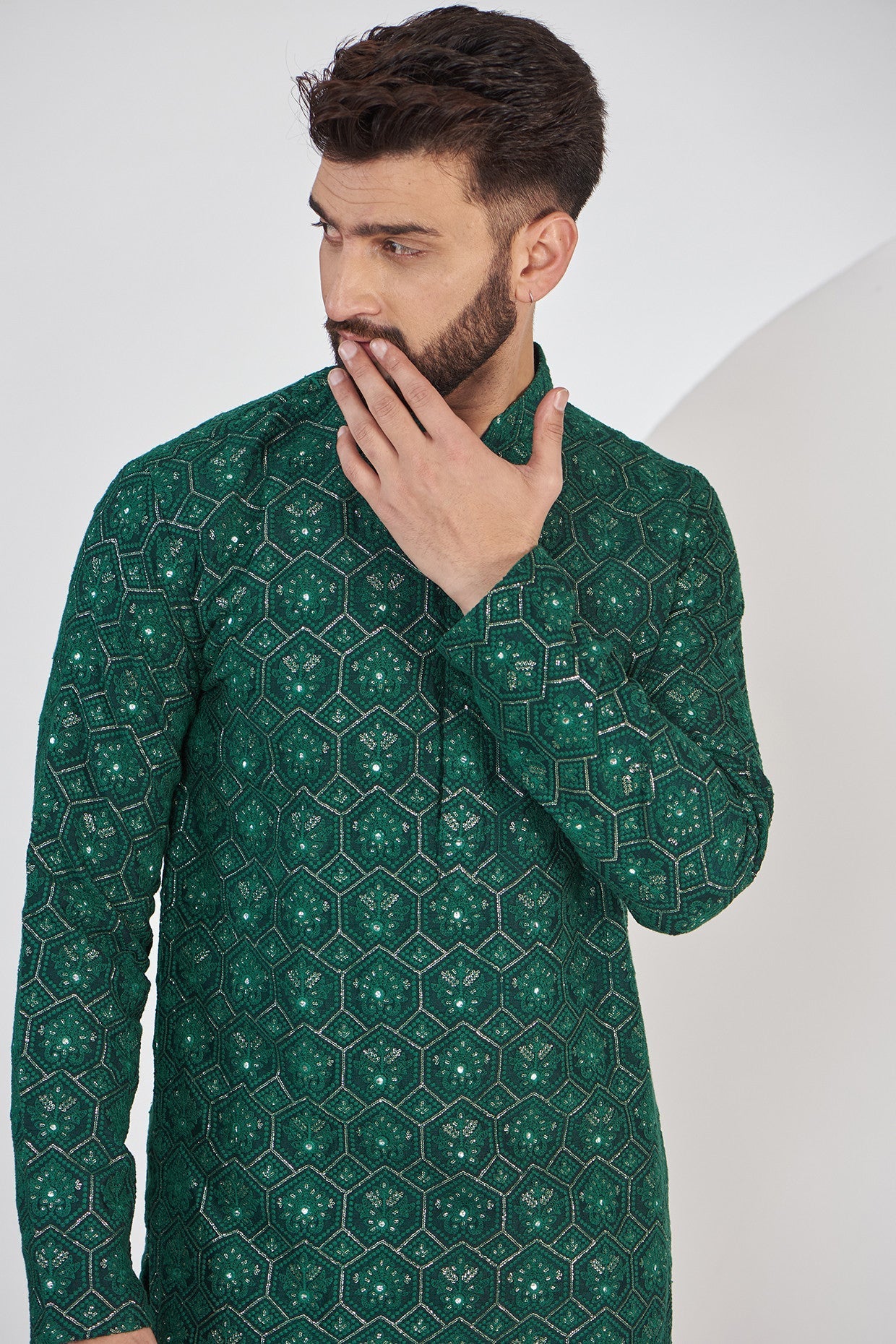 Bottle Green Chikankari Kurta - kasbahmen