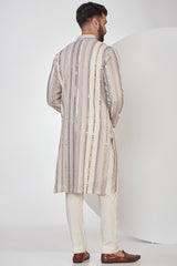 Cream and beige mirror-work kurta - kasbahmen