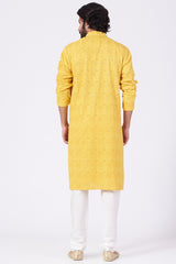 Yellow Hand Embroidered Kurta - kasbahmen