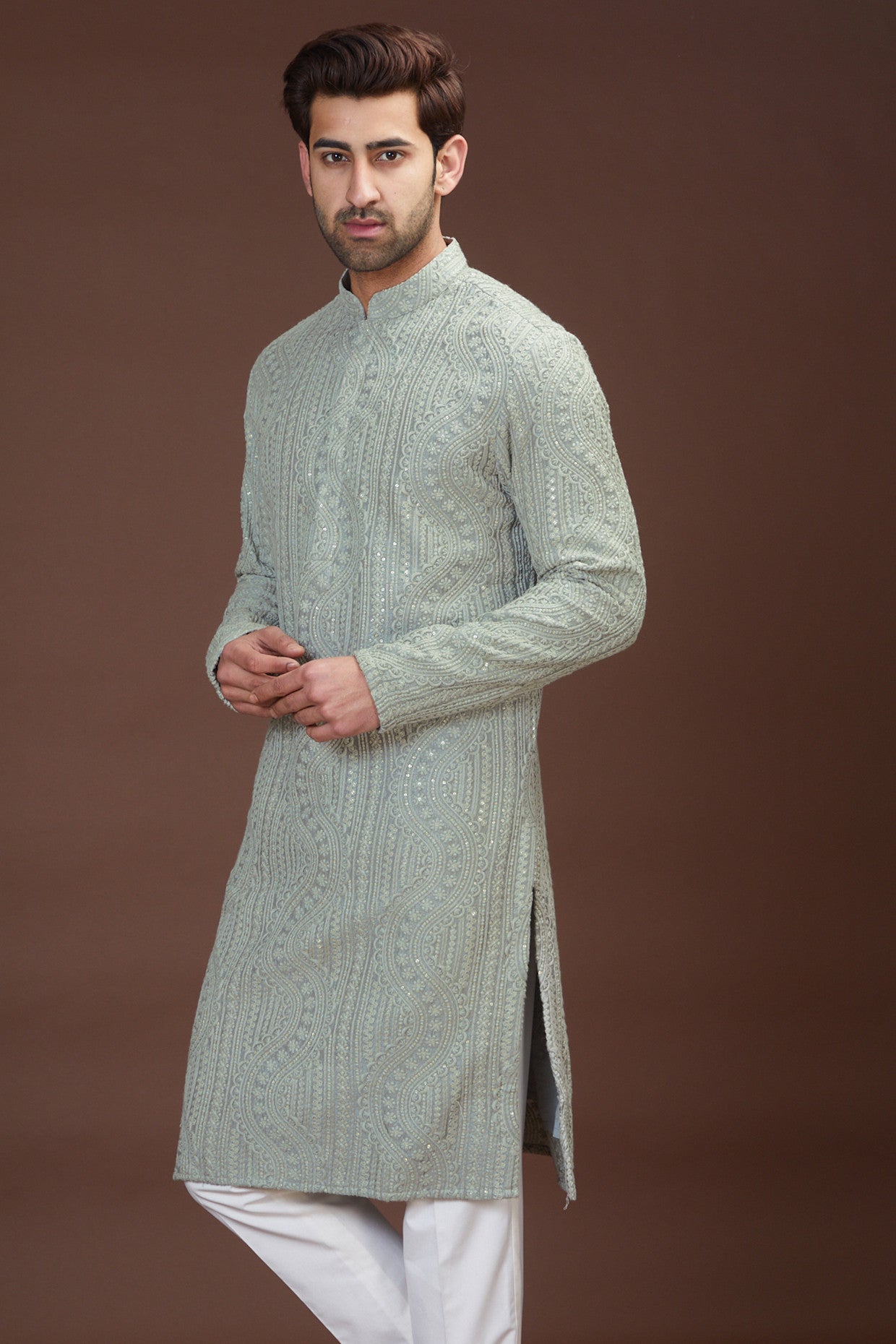 Slate grey chikankari kurta - kasbahmen