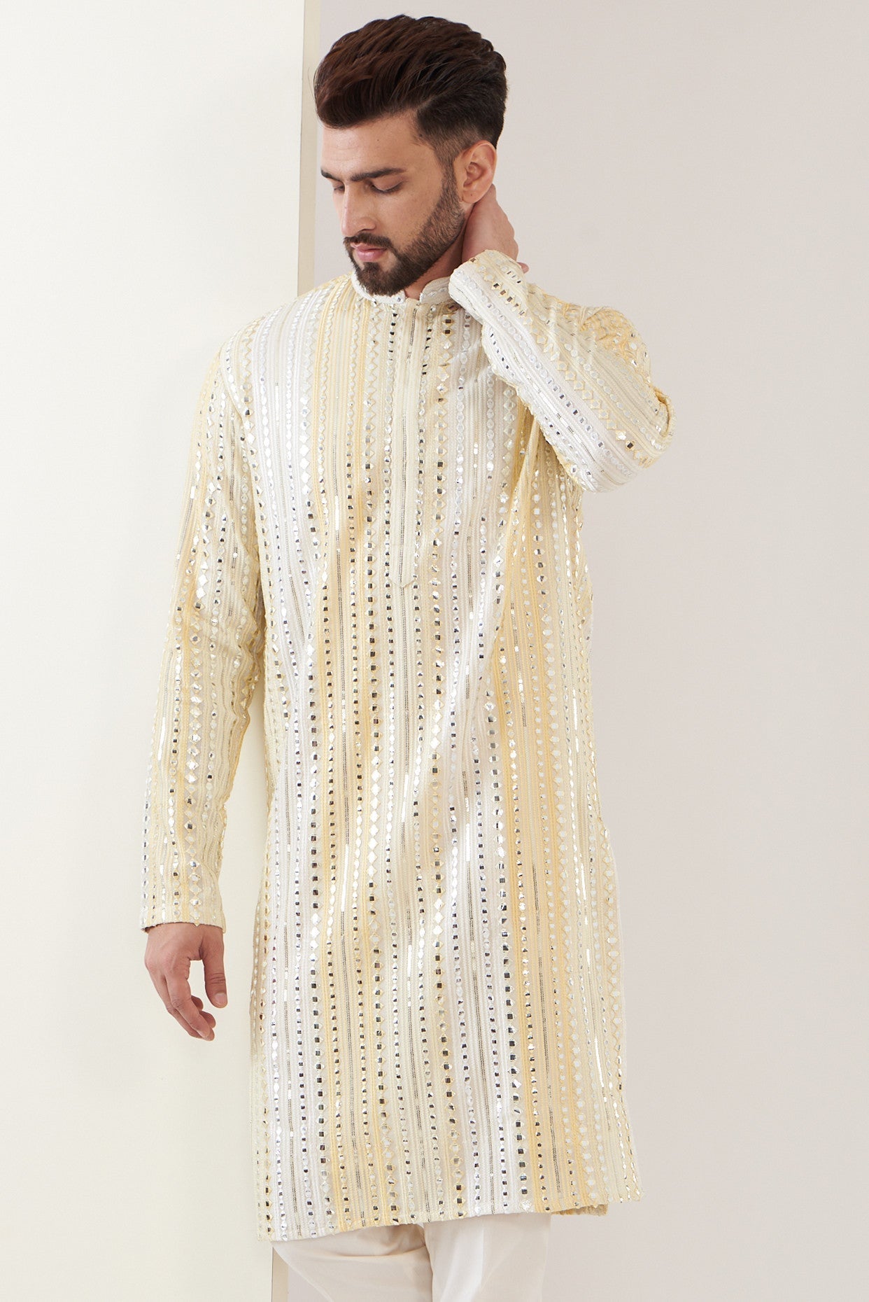 Yellow mirror work kurta - kasbahmen