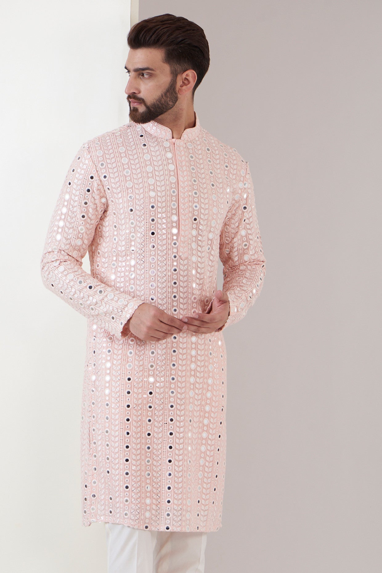 Powder pink mirror work kurta - kasbahmen