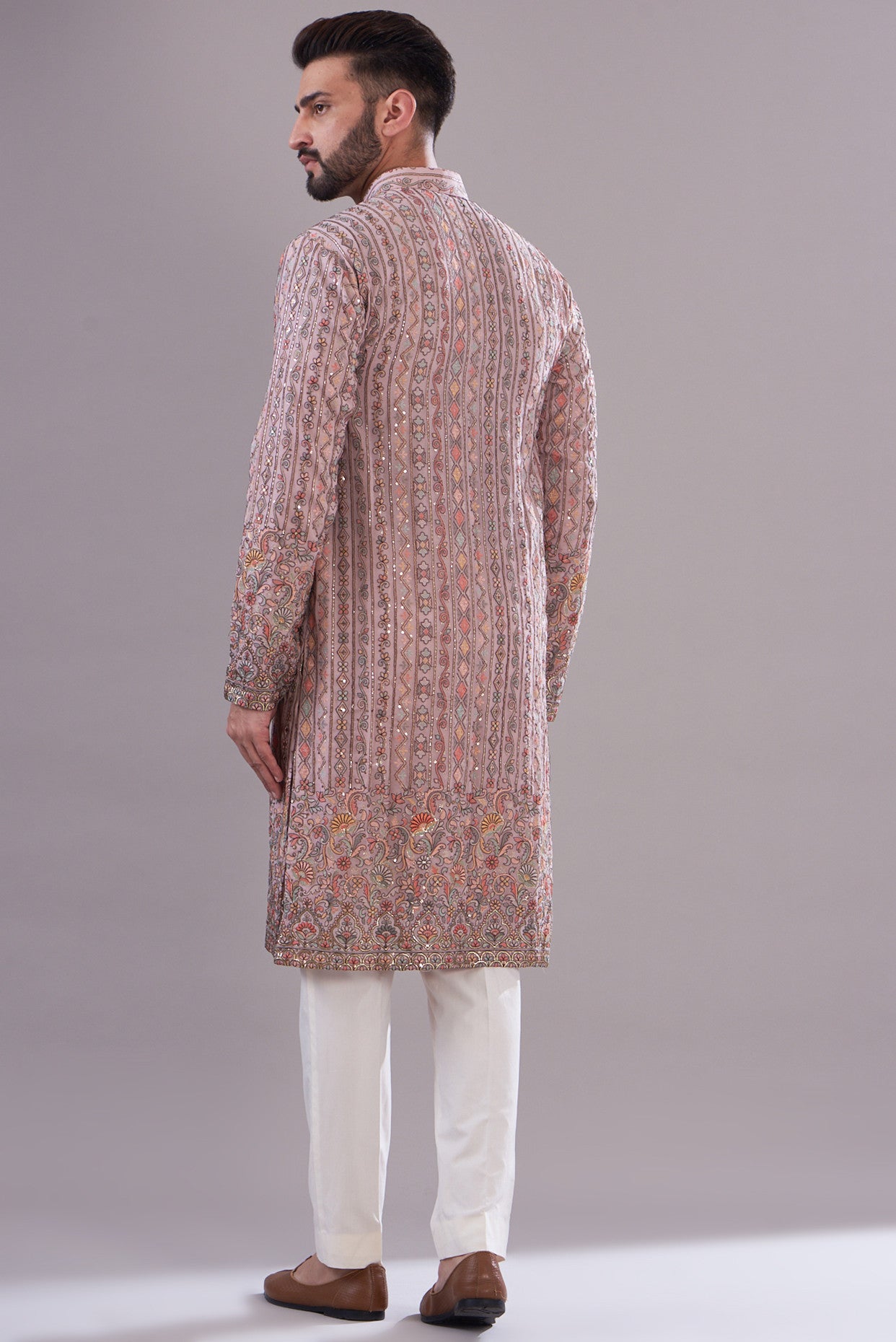 Mud pink multi thread work kurta - kasbahmen