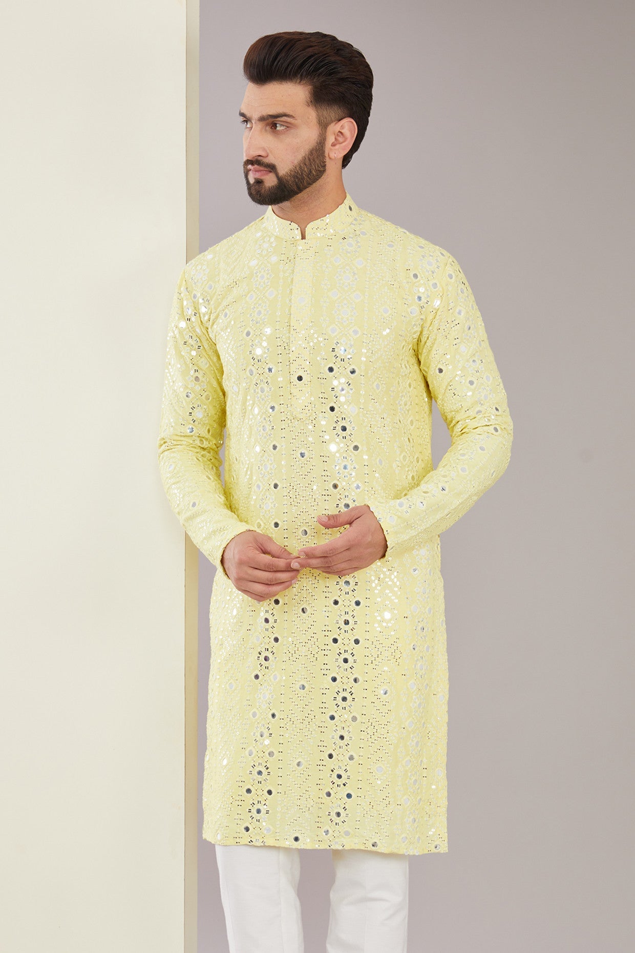 Signature Yellow Mirrorwork Kurta - kasbahmen