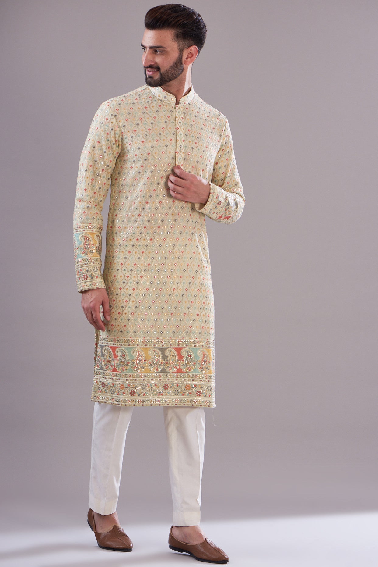 Cream embrodried kurta - kasbahmen