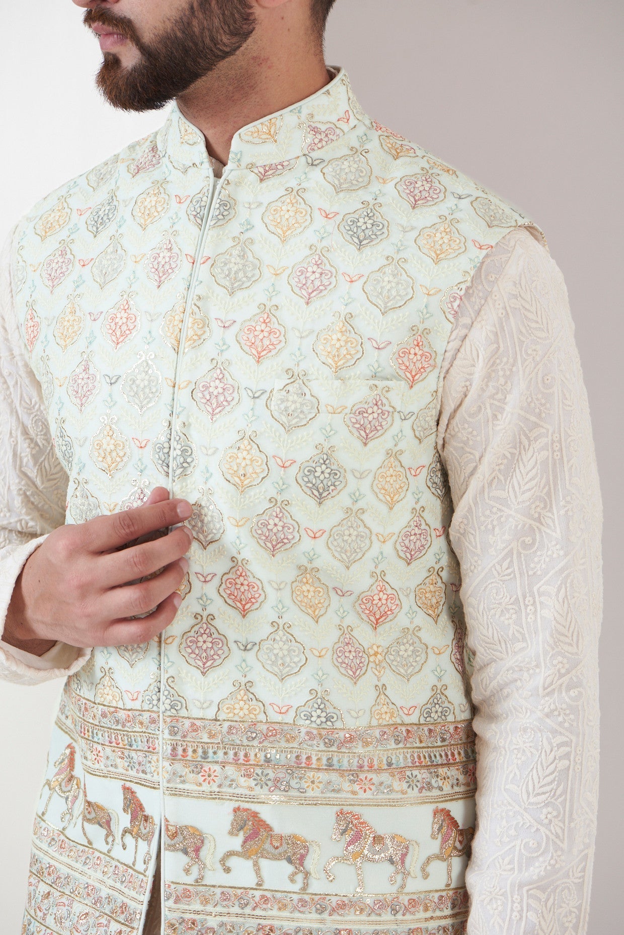 Powder Blue Nehru Jacket - kasbahmen