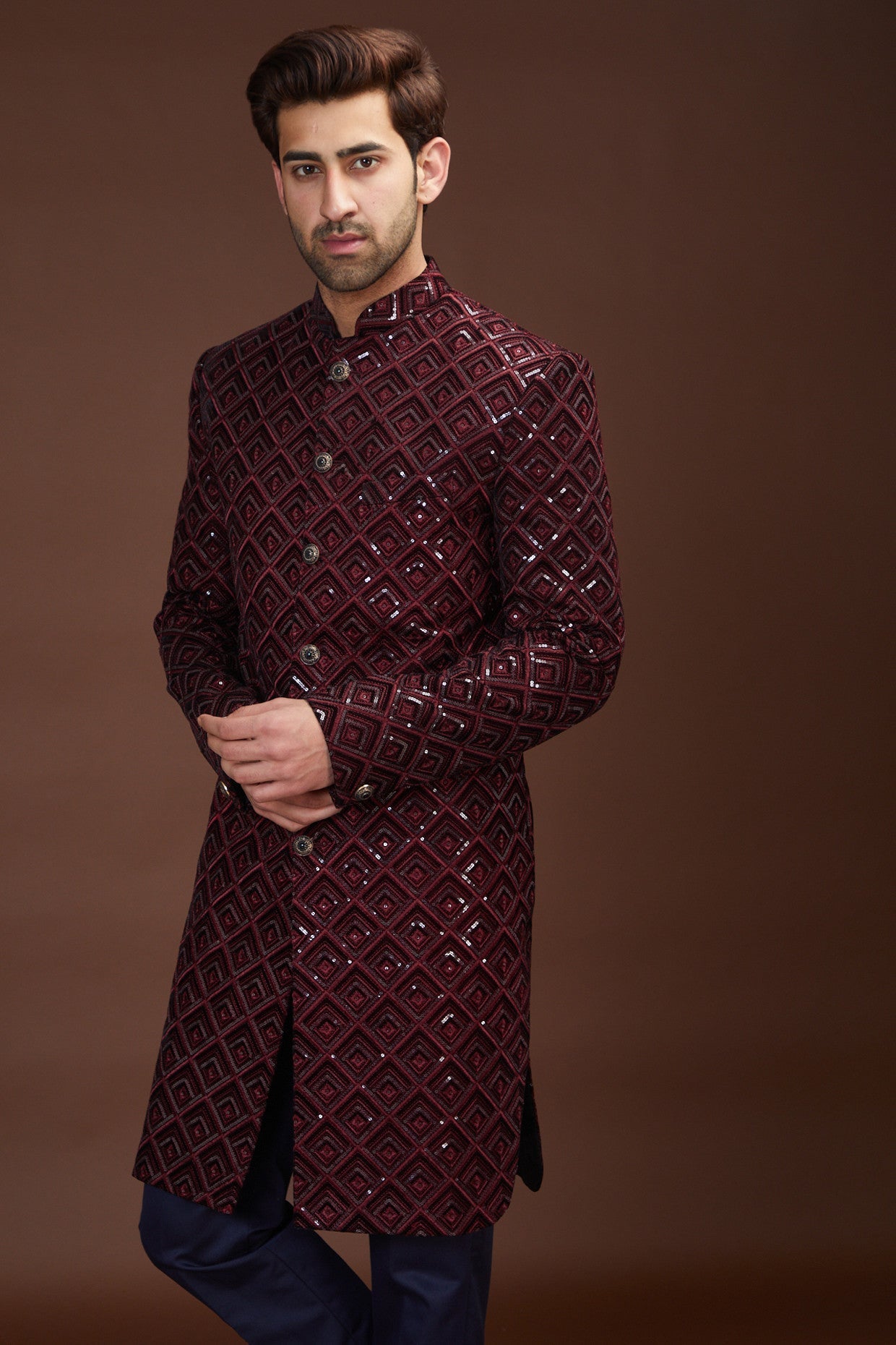 Maroon royal cut indowestern - kasbahmen