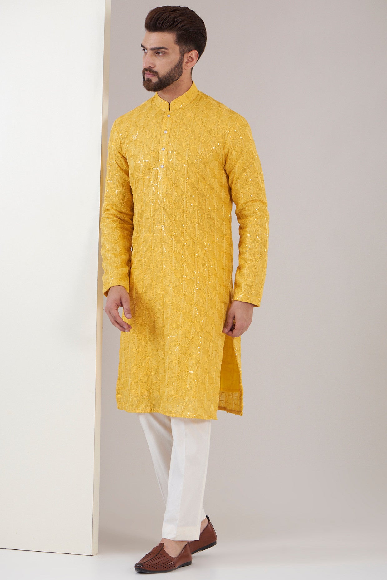 Yellow sequenced kurta - kasbahmen