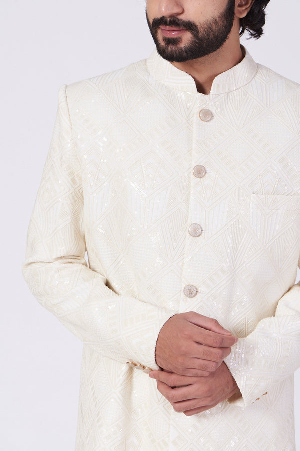 White Embroidered Sherwani - kasbahmen