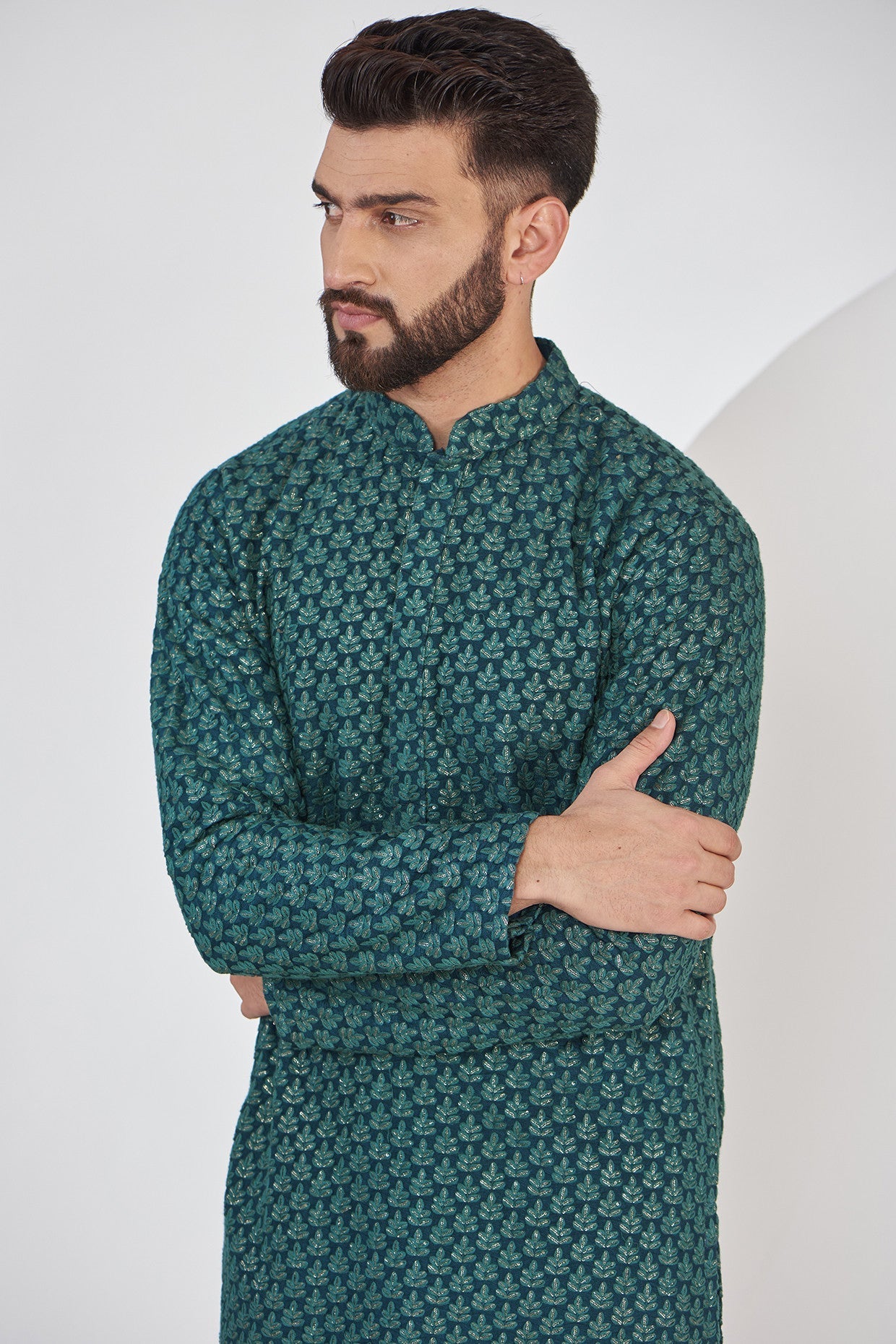 Teal Chikankari Kurta - kasbahmen