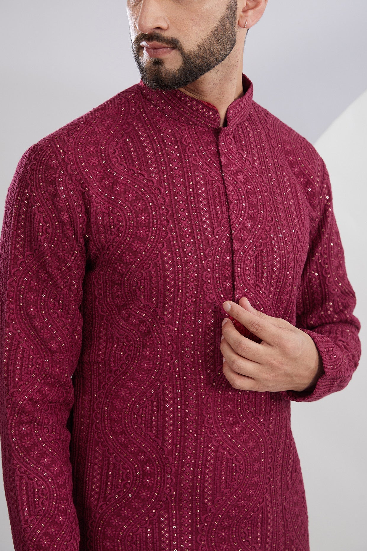 Maroon Embroidered Kurta - kasbahmen