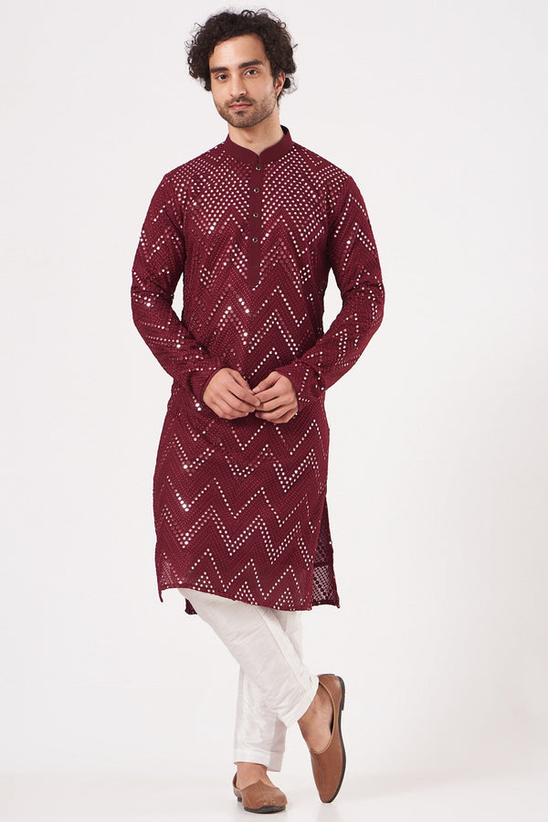 Maroon Embroidered Kurta - kasbahmen