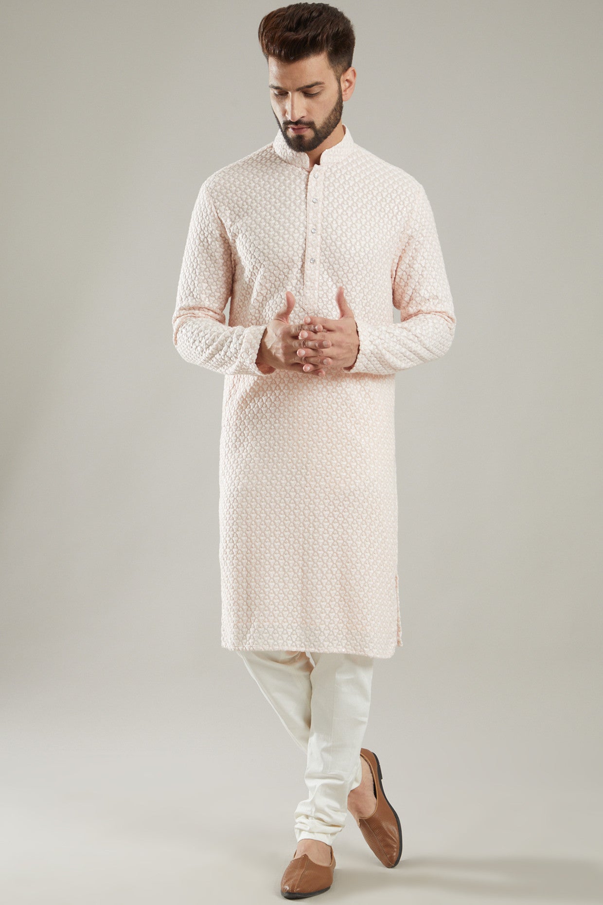 Blush Pink Embroidered Kurta - kasbahmen