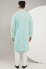 Powder Blue Embroidered Kurta - kasbahmen