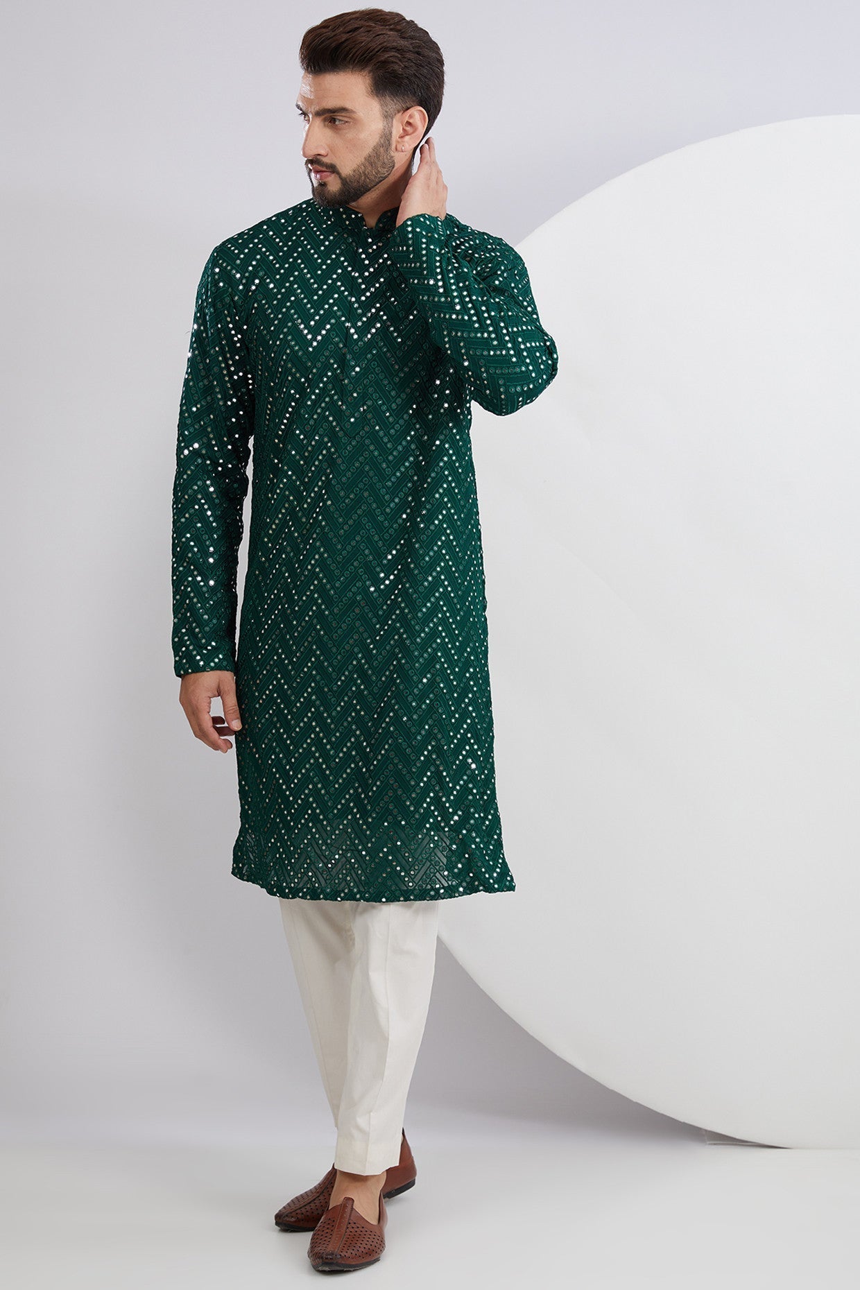 Bottle Green Mirror work Kurta - kasbahmen