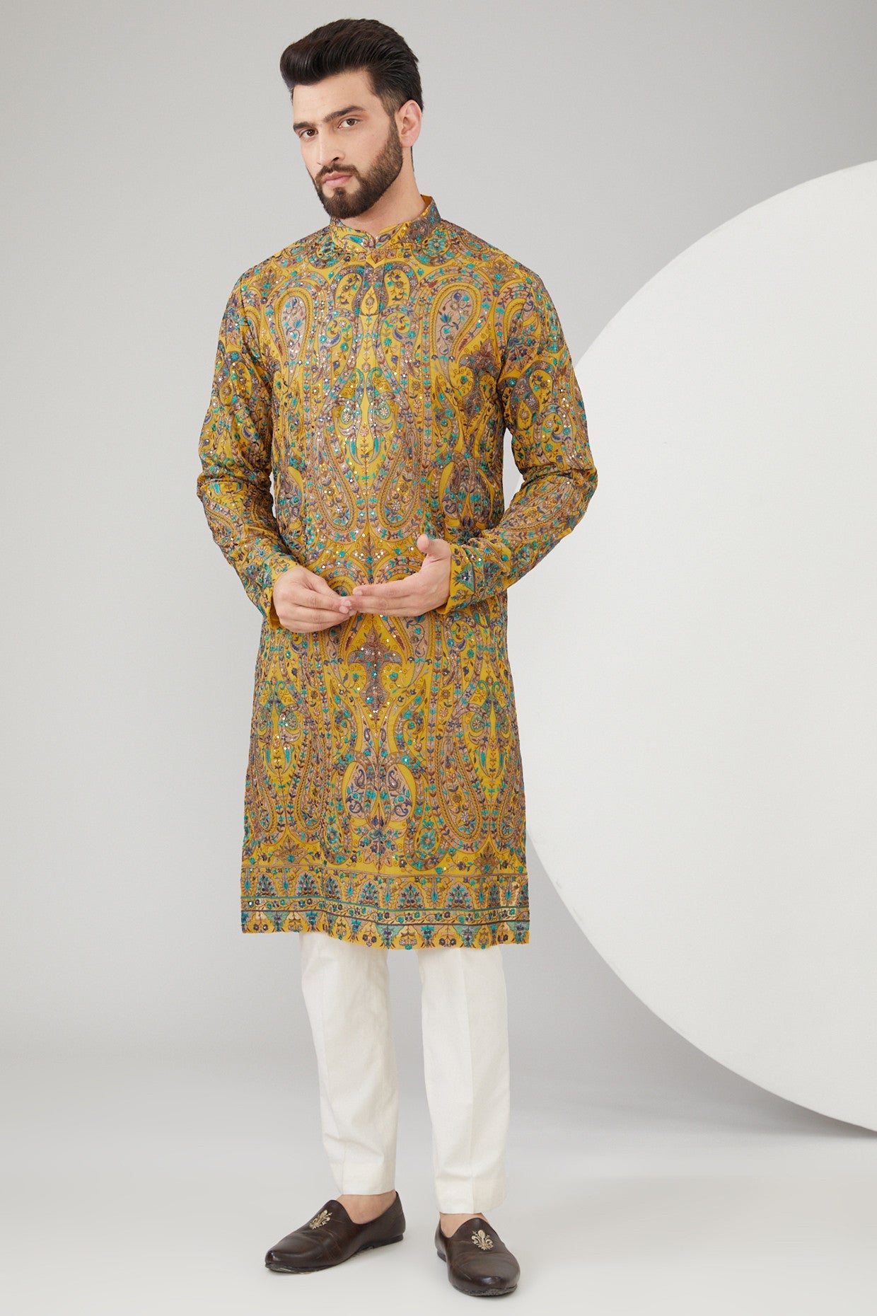 Mustard Yellow Georgette Kalamkari Embroidered Kurta - kasbahmen