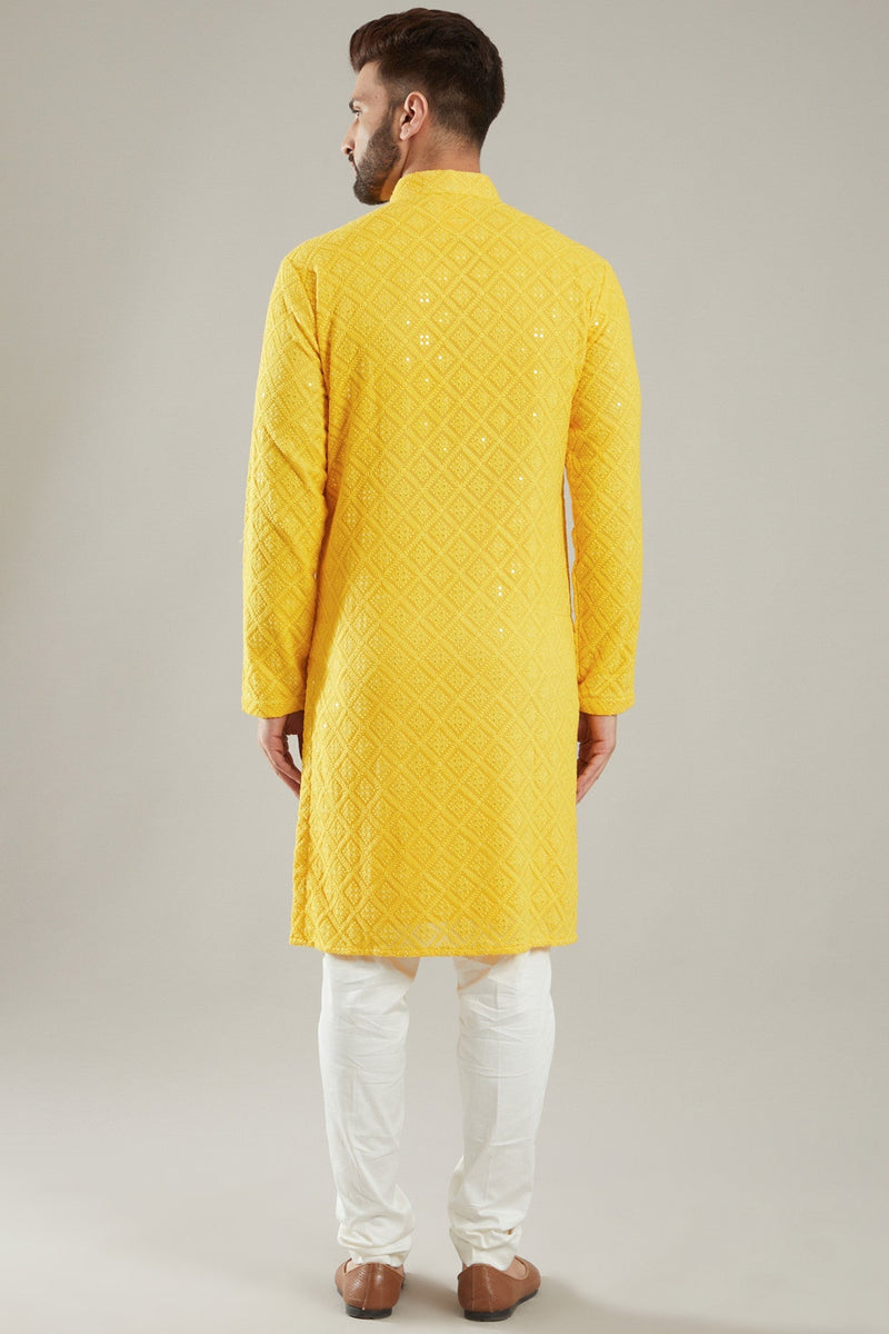 Yellow Embroidered Kurta - kasbahmen