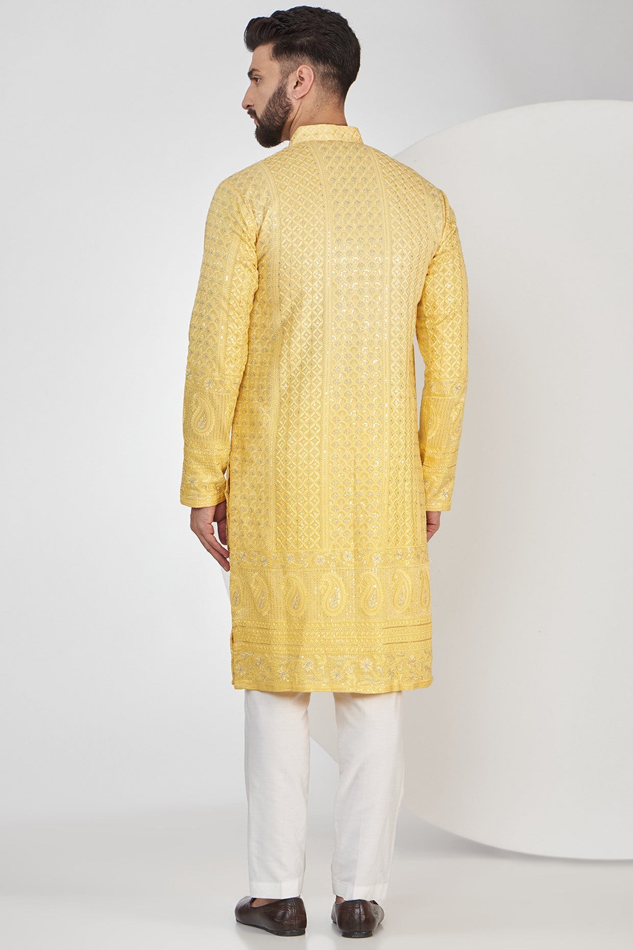 Light Yellow Ombre Shaded Chikankari Kurta - kasbahmen