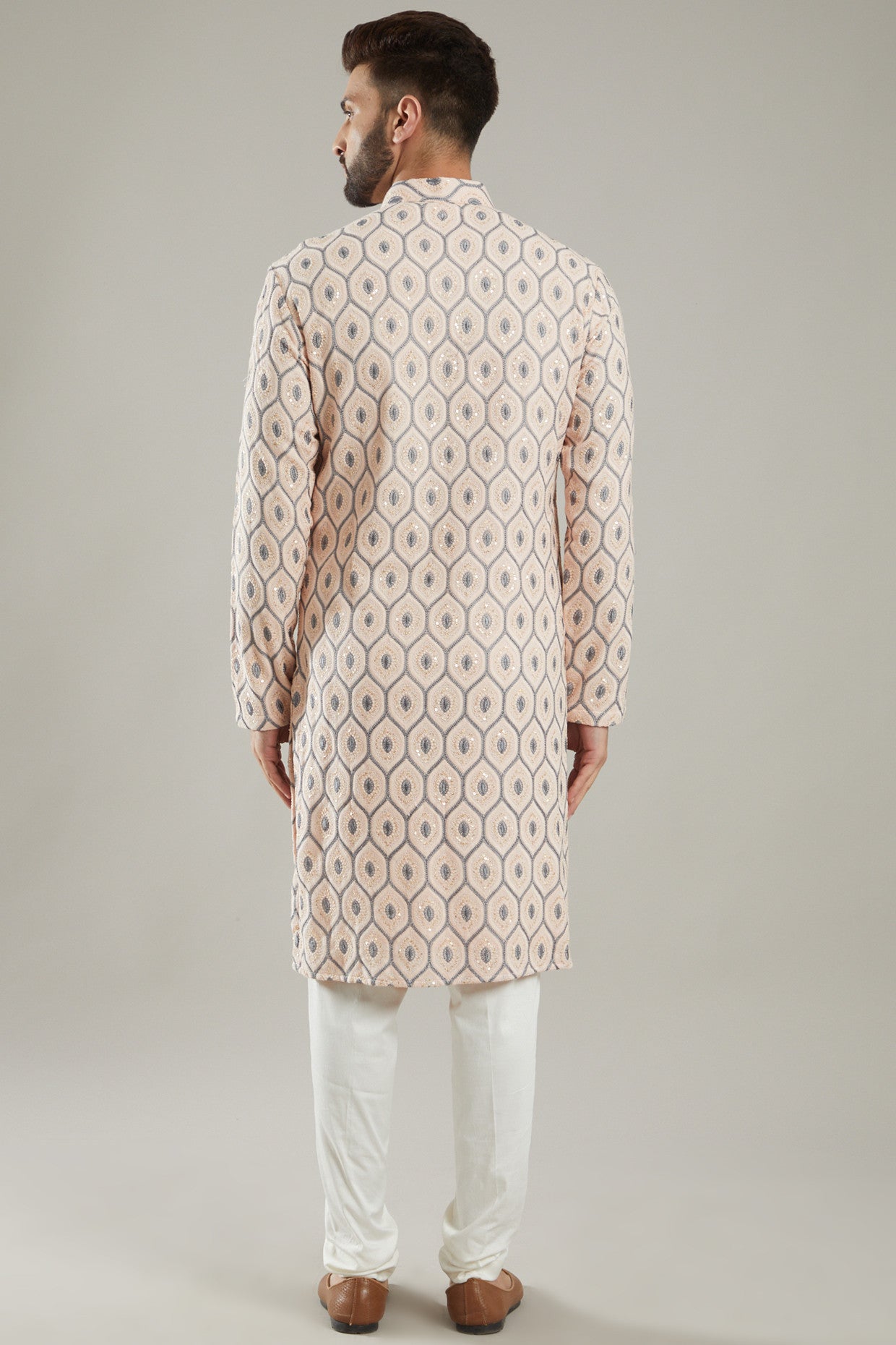 Light Pink Silk Embroidered Kurta - kasbahmen