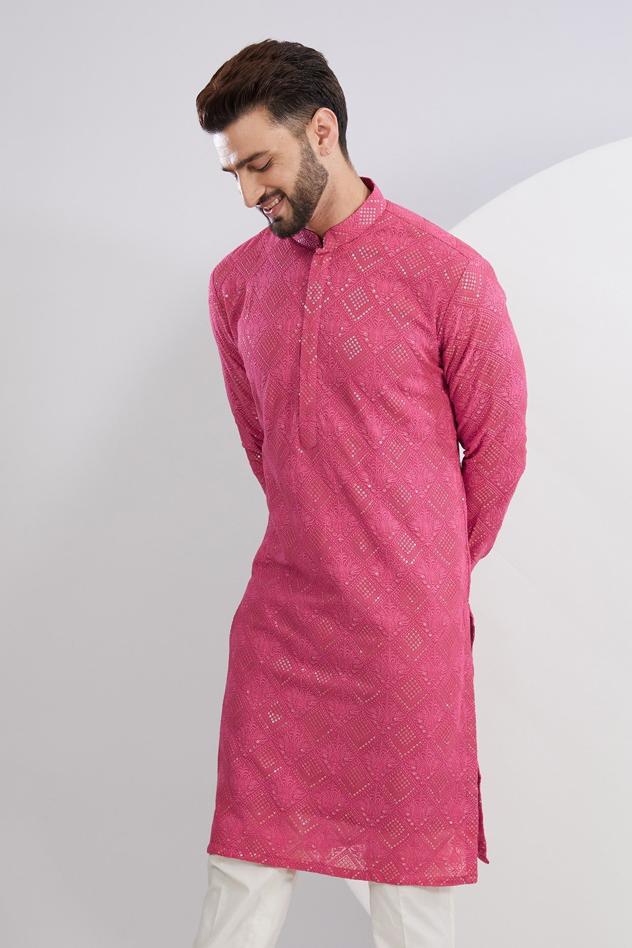 Hot Pink Chikankari Kurta - kasbahmen