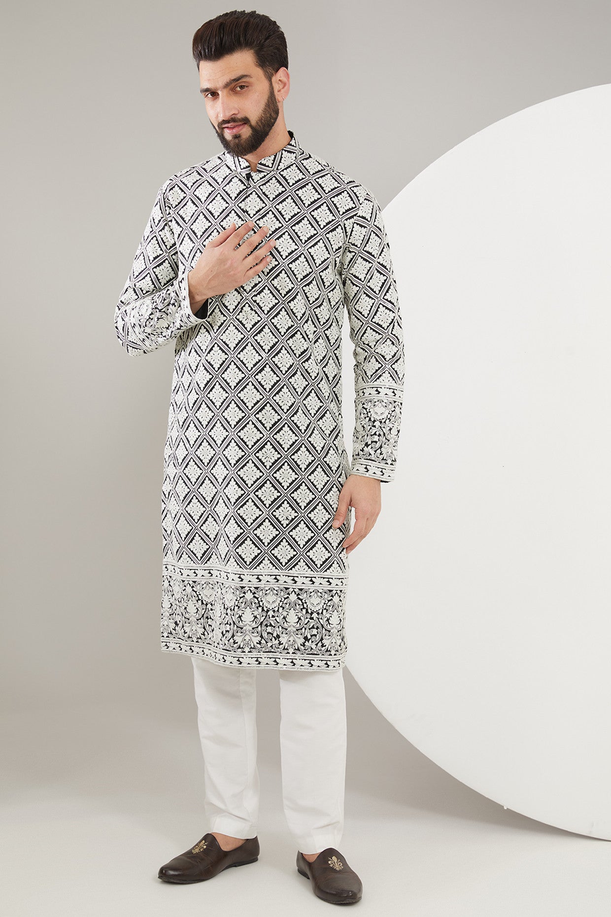 Black and white Chikankari Kurta - kasbahmen