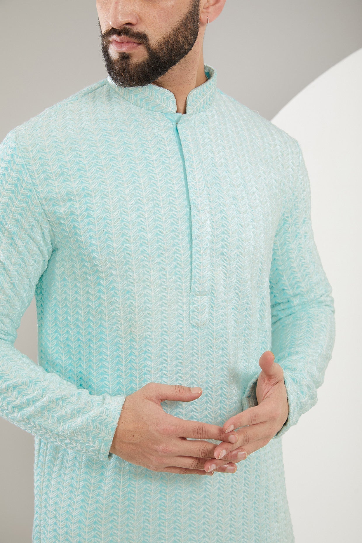 Powder Blue Embroidered Kurta - kasbahmen