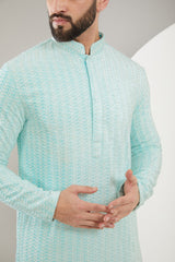 Powder Blue Embroidered Kurta - kasbahmen