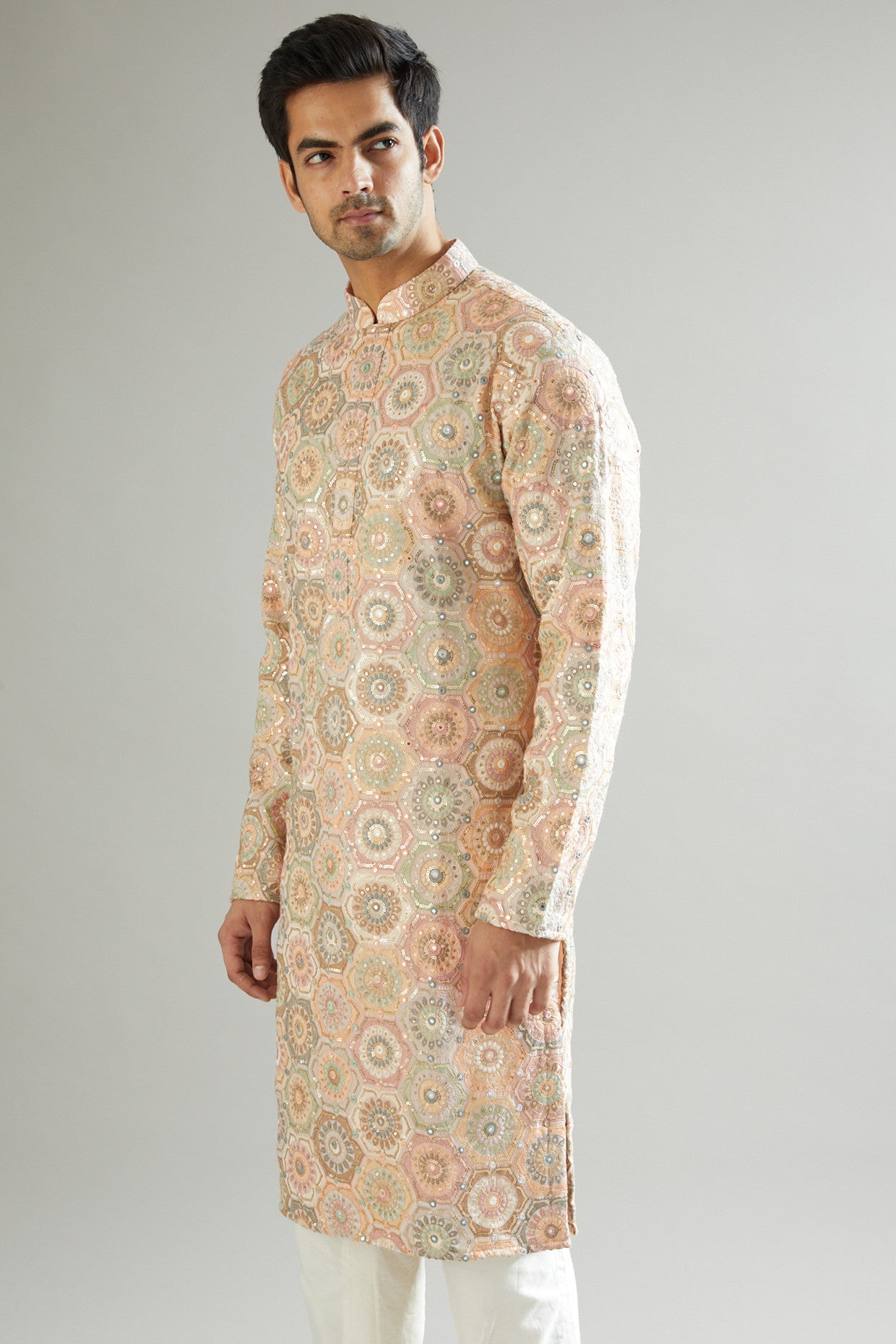 Peach Embroidered Kurta - kasbahmen