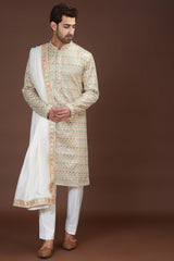 Beige embrodried kurta - kasbahmen