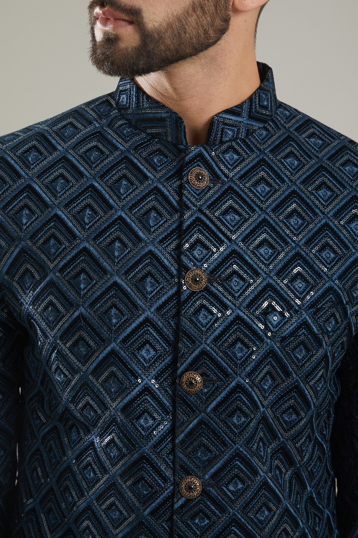 Cobalt Blue Velvet Indo Western Jacket - kasbahmen